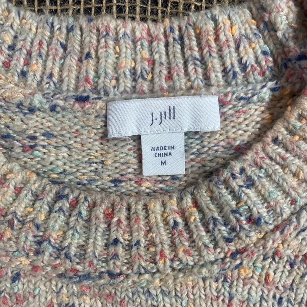 J. Jill Oatmeal Multicolored Speckled Sweater, Sz M, Crew Neck, Ribbed Hem - Picture 3 of 7